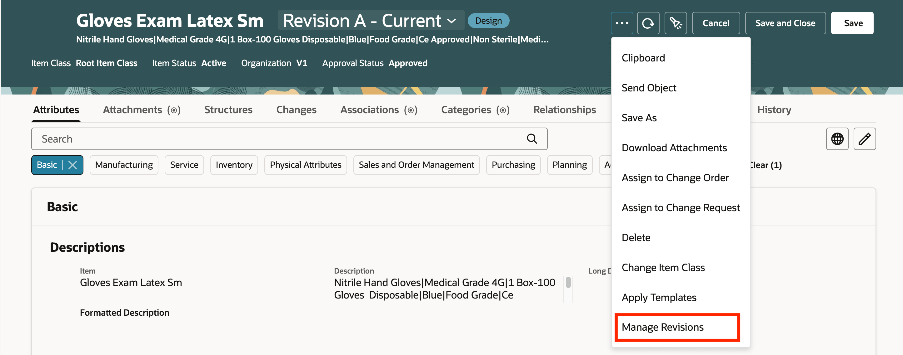 Manage Revision Action