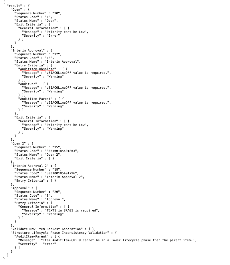 Caption: Audit Analysis Sample for Current and Future Status of Change Order Using REST API