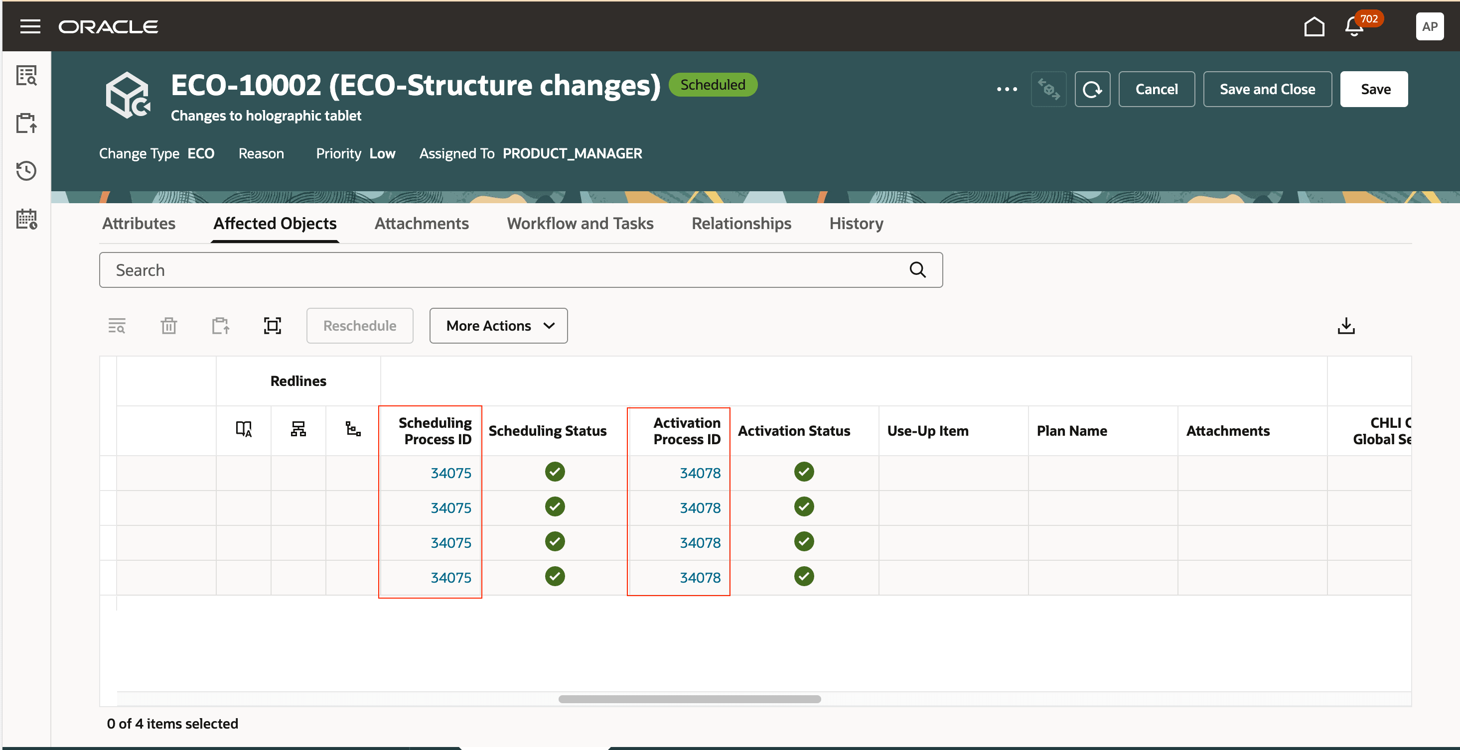Caption: Process IDs of Scheduling and Activation Jobs on the Change Order