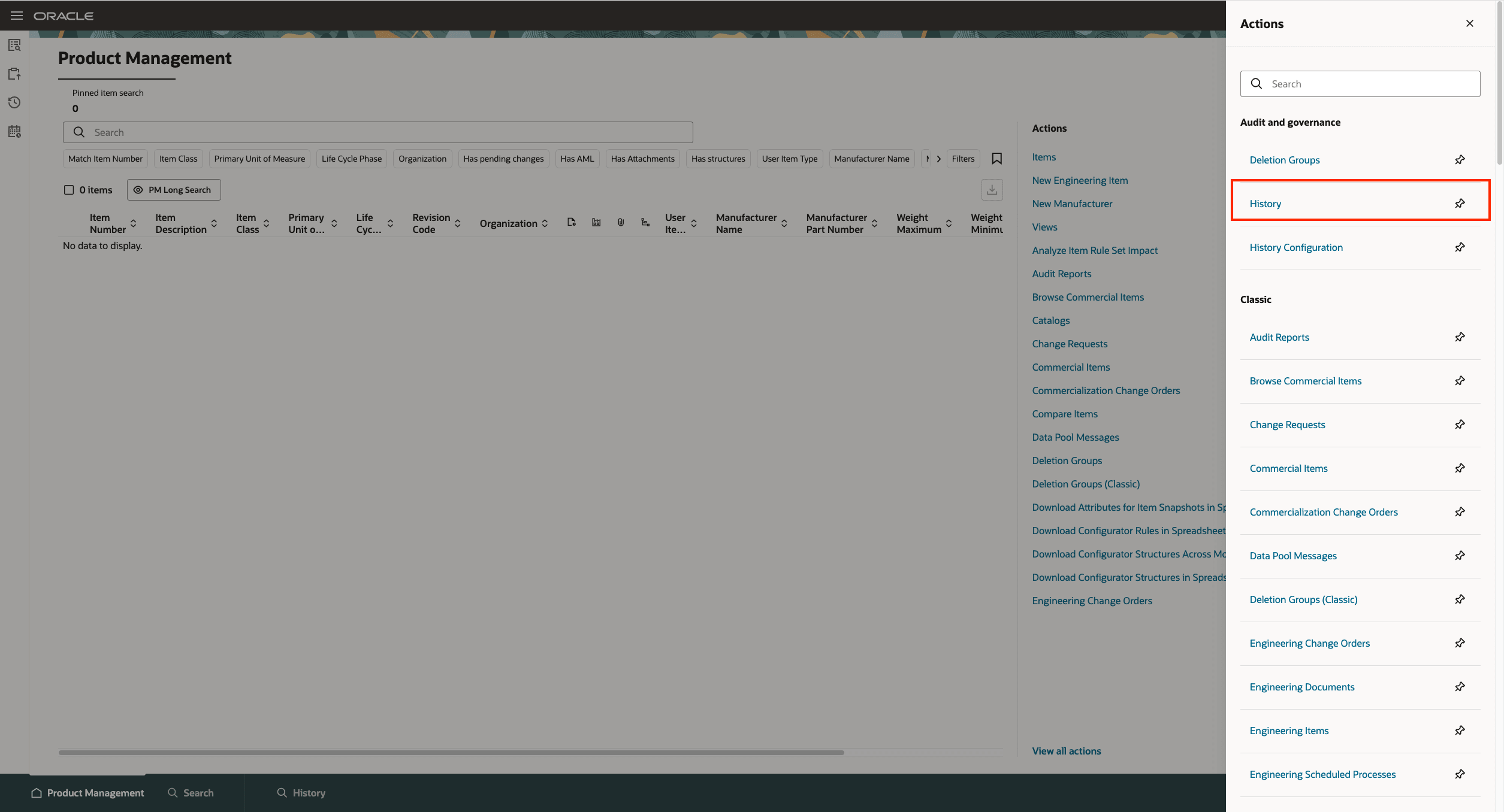 History Search from Audit and governance