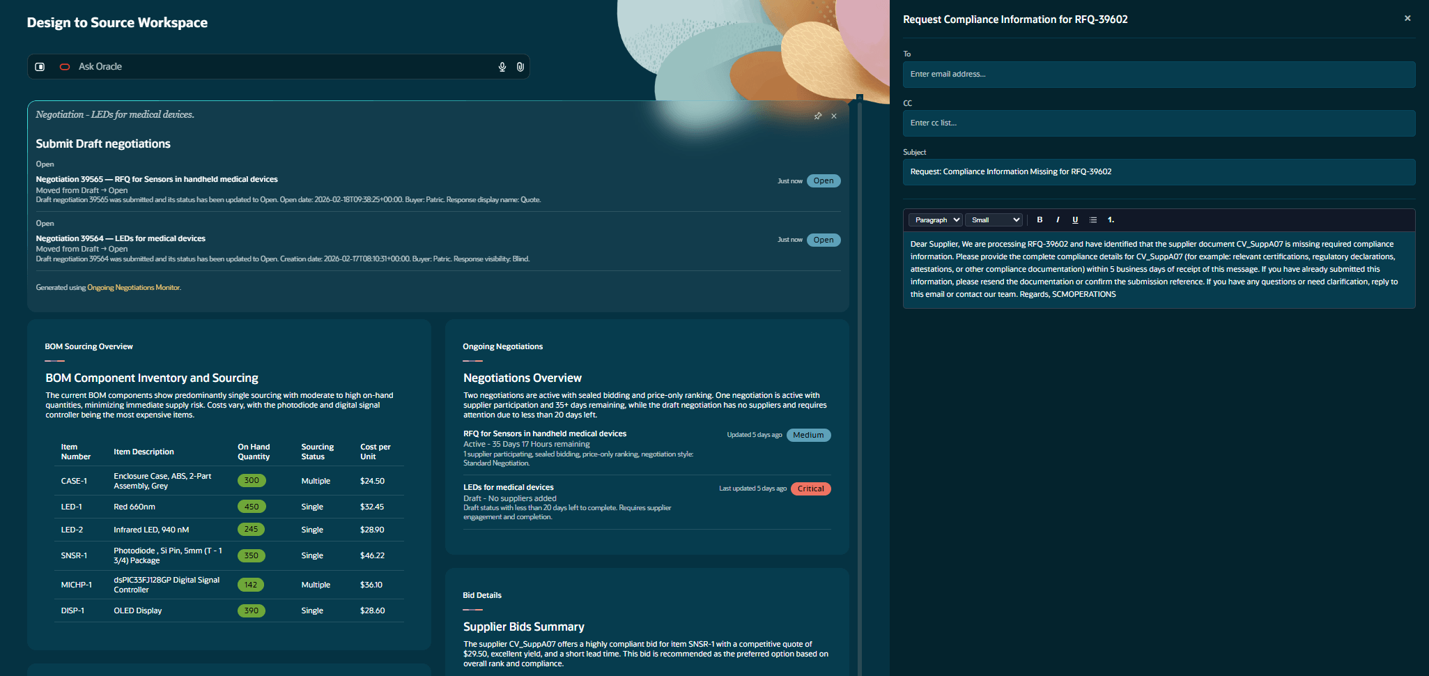 Email to the supplier drafted by the agent