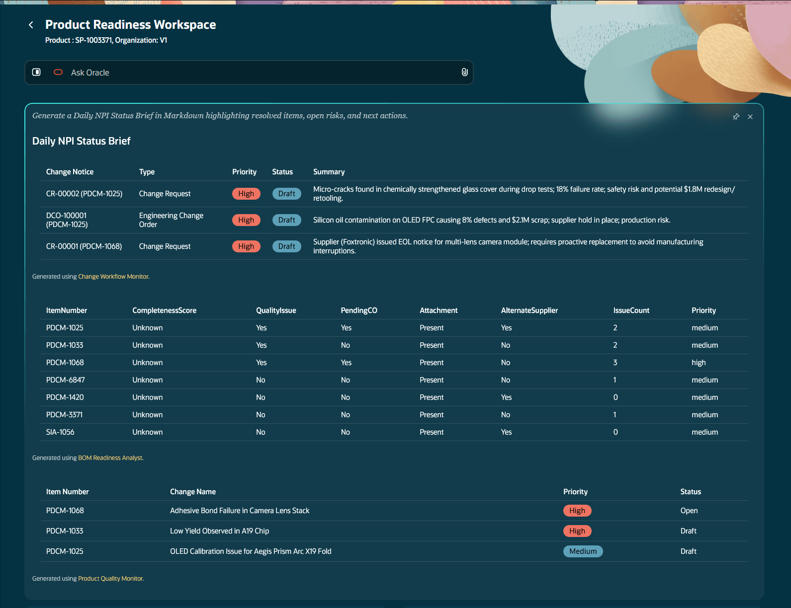 Screenshot showing the product readiness status brief