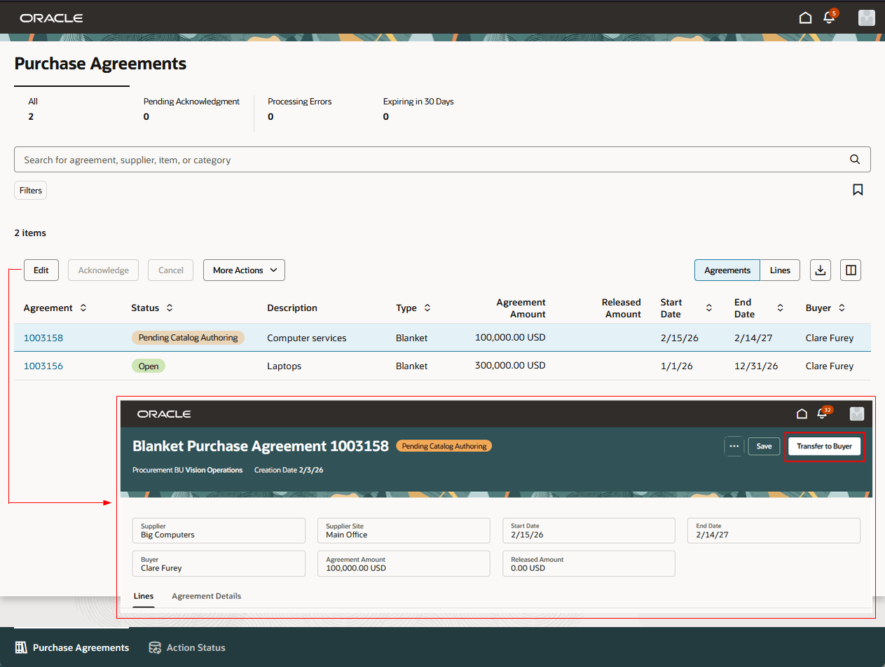 Supplier Transfers Blanket Agreement Back to Buyer