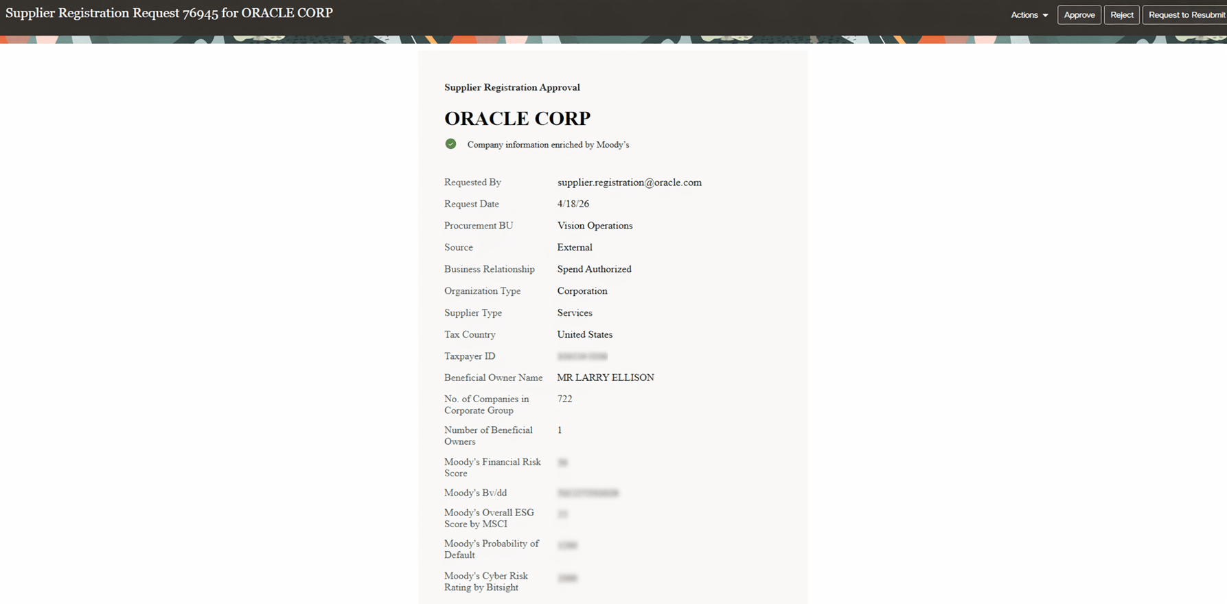 Supplier Registration Request Approval Notification