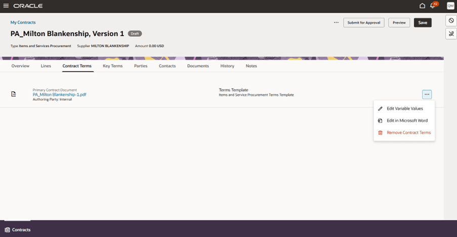 Contract terms after adding Structured Terms