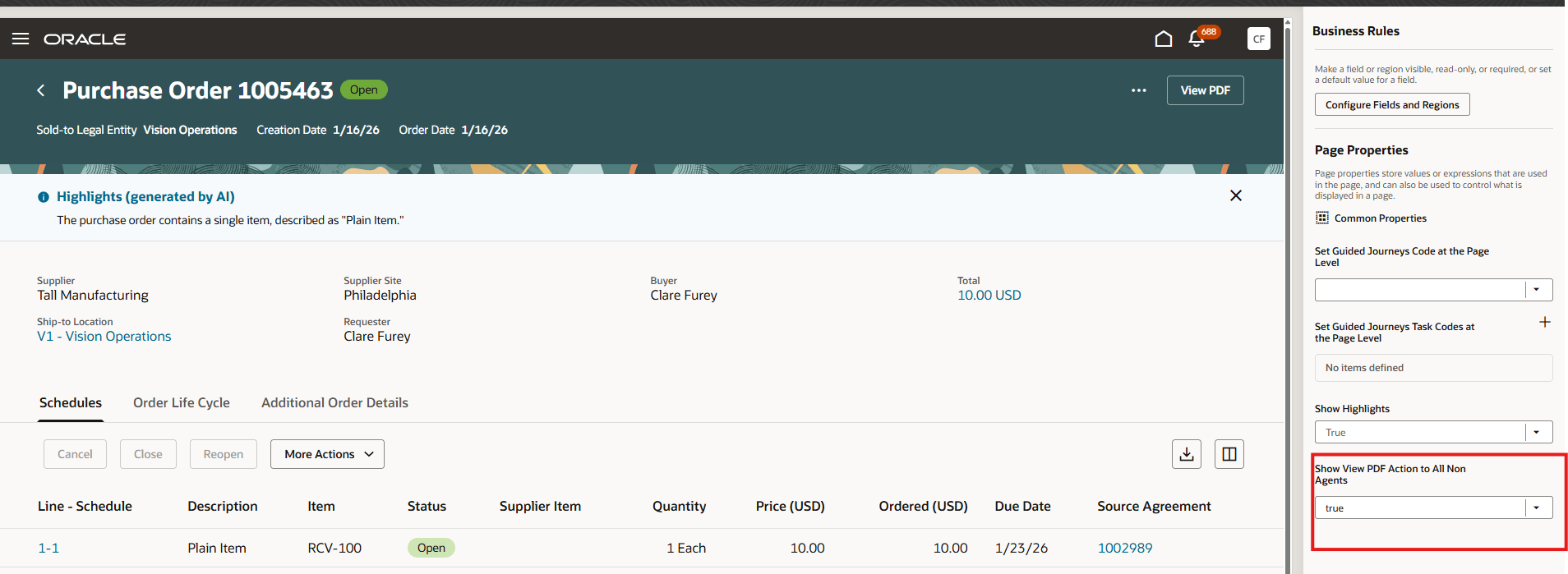 View PDF Action in Page Properties of VB Studio is Set to True.