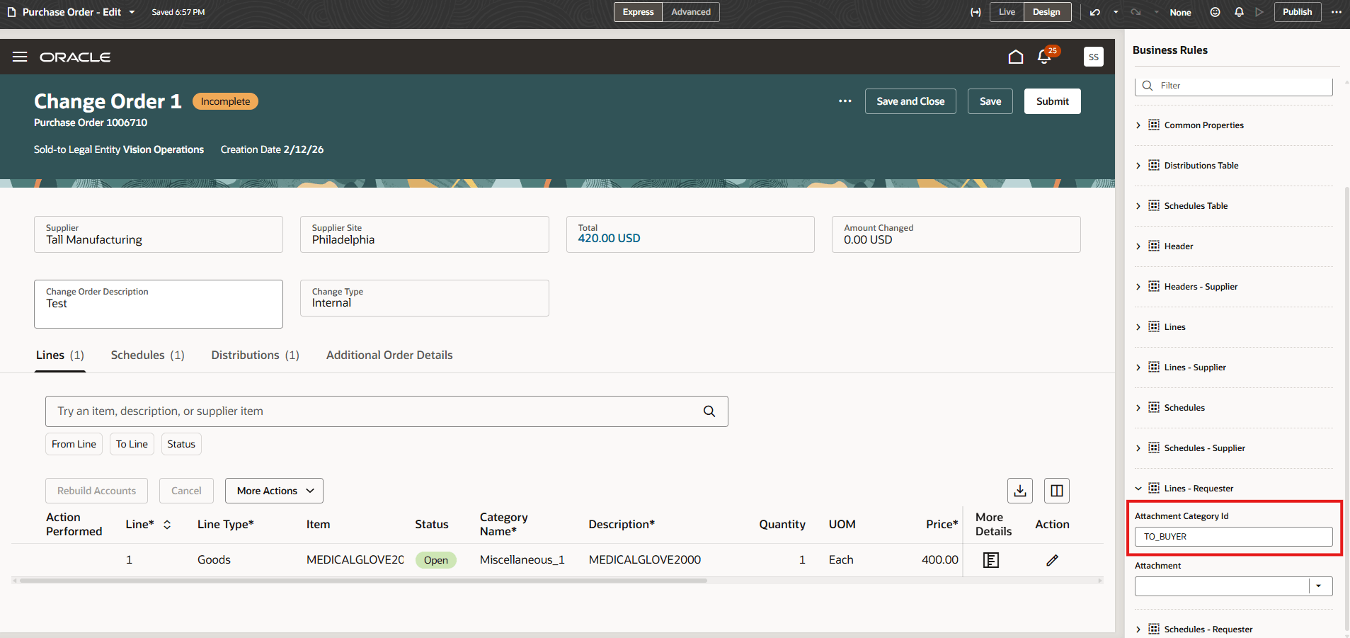 Attachment Category Set to "To_BUYER" at Line Level