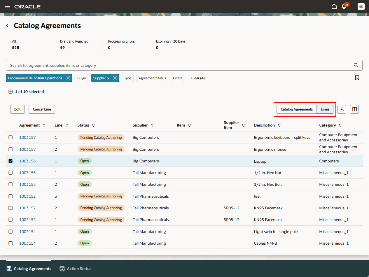 Catalog Agreement Lines