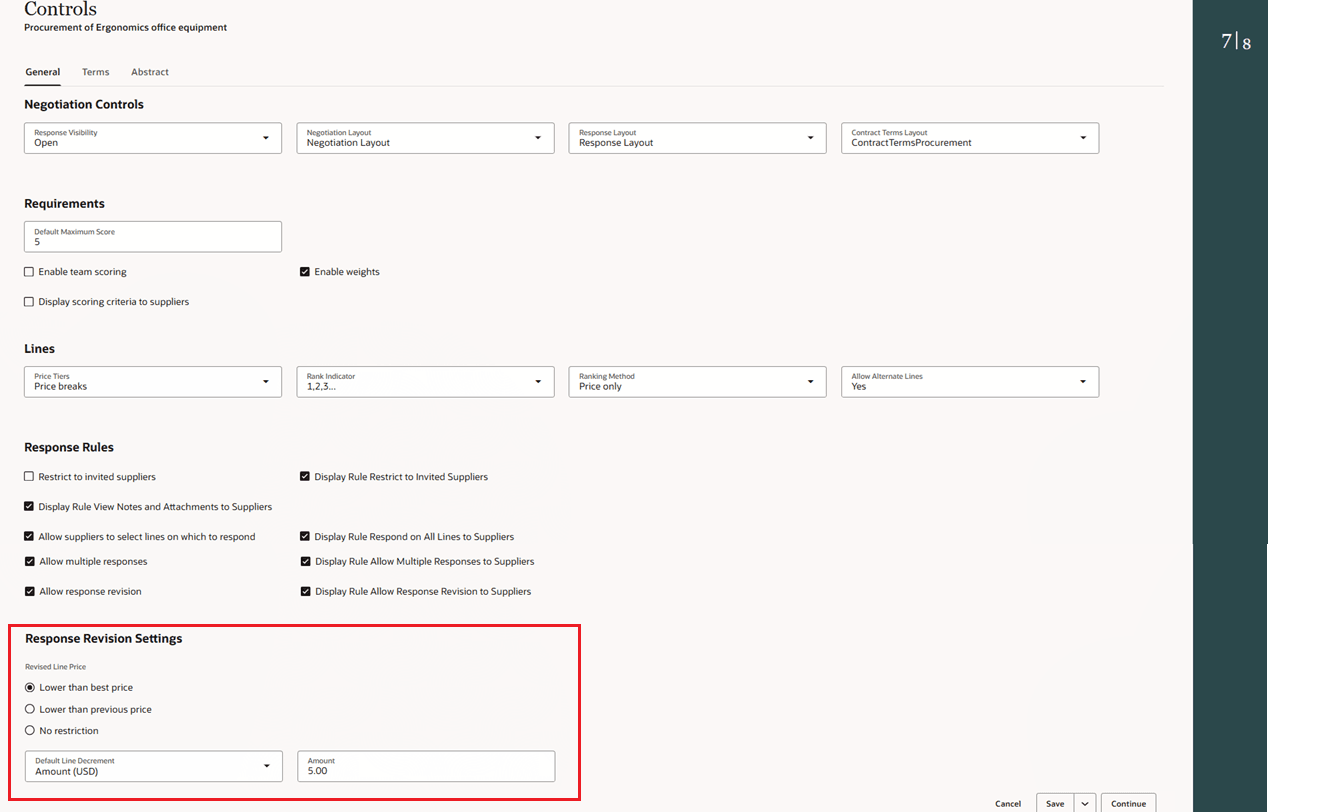 Response revision settings