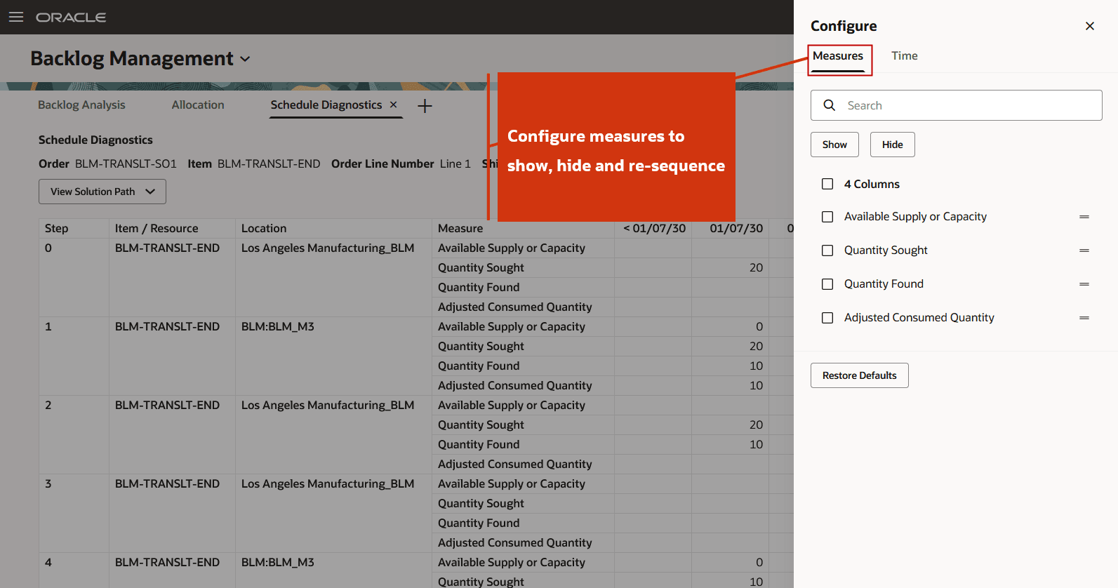 Configure Measures to Show, Hide and Reorder