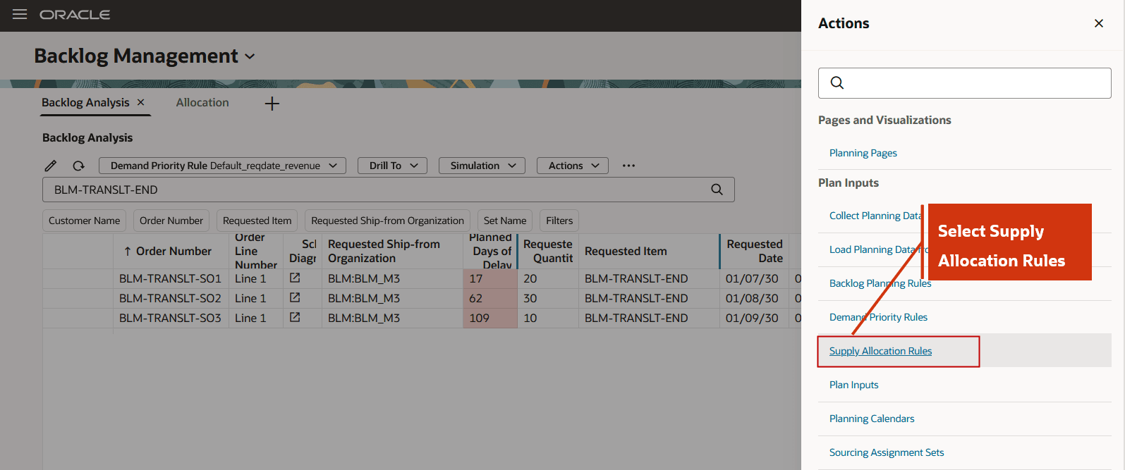 Supply Allocation Rules Action