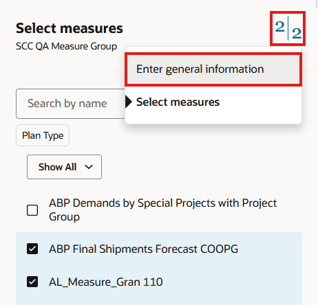 Navigation Option in Select Measures Step