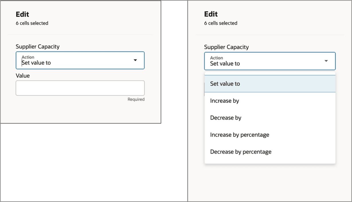 Setting values in Mass Edit mode