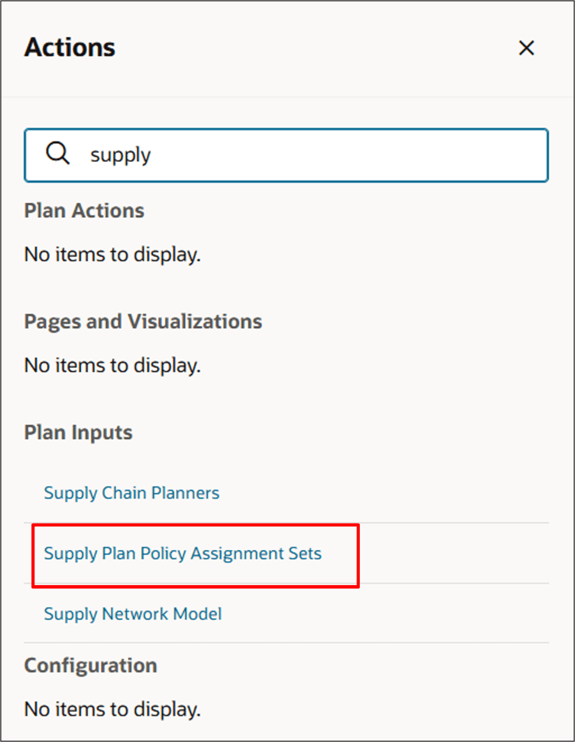 Supply Plan Policy Assignment Sets Action