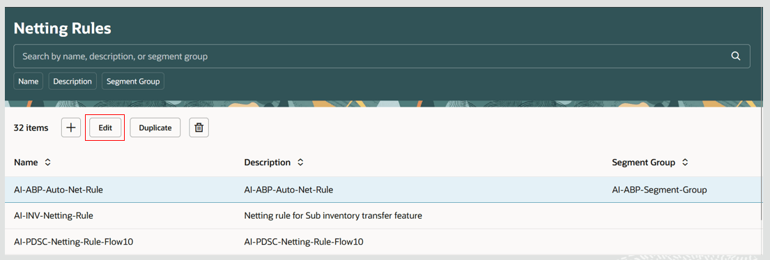 Edits on Netting Rule Page