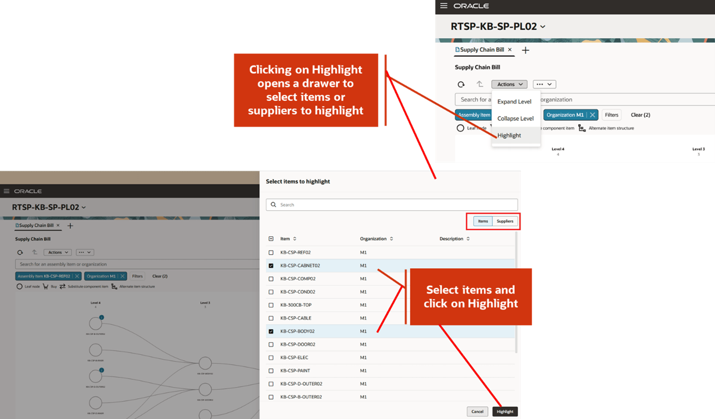 Highlight an Item or Supplier