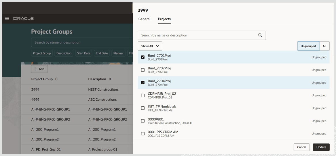 Assign Projects from the Ungrouped Projects 