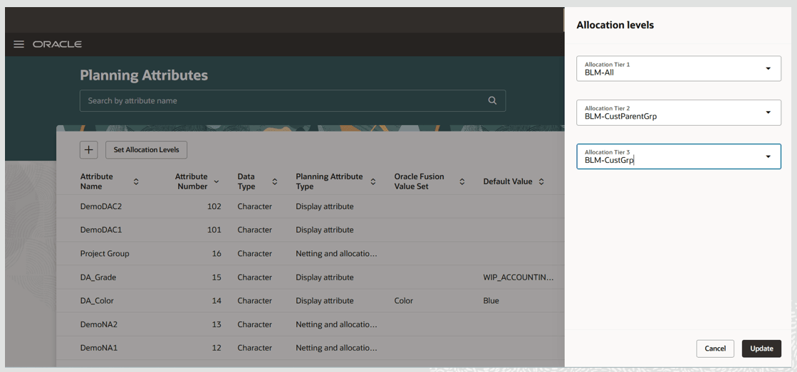 Select Planning Attribute for Allocation Level