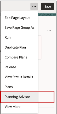 Planning Advisor Menu Action