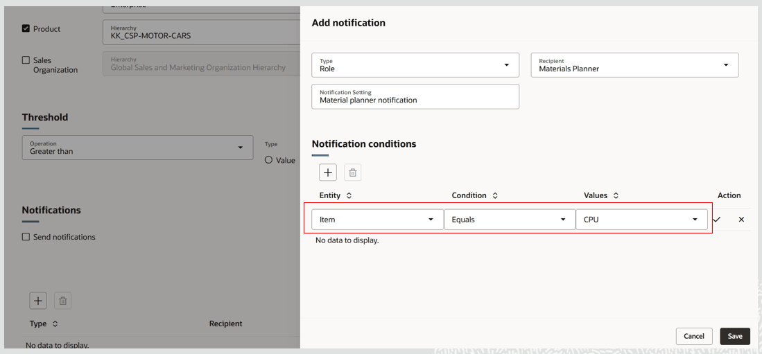 Enter Notification Conditions
