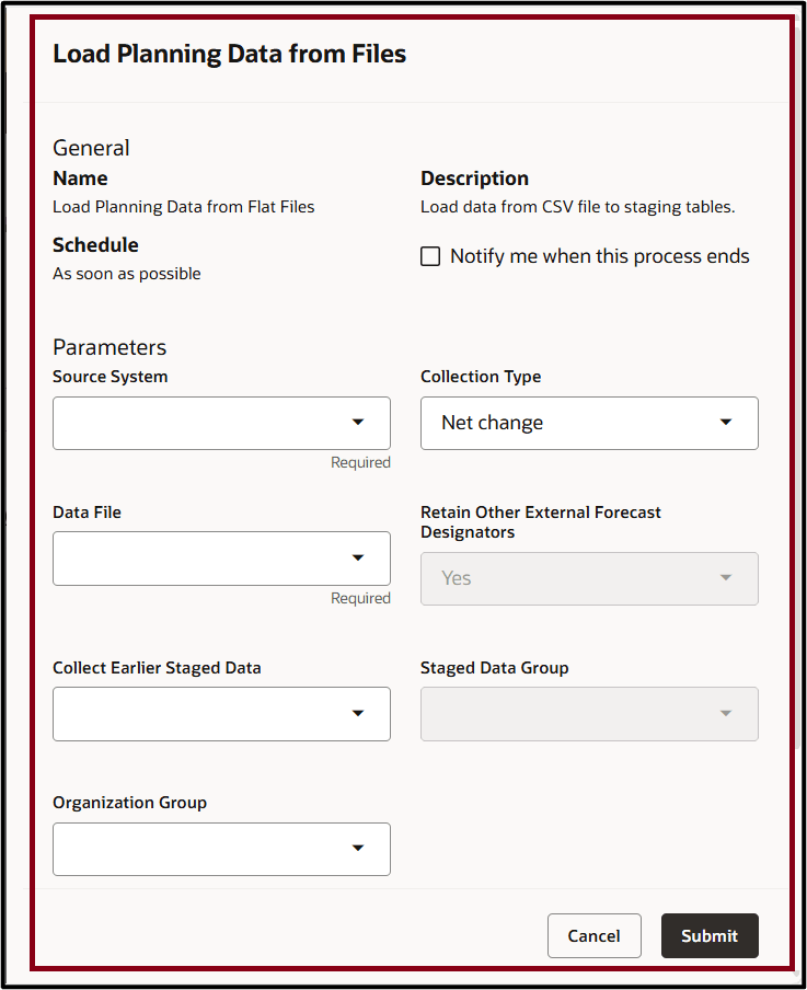 Load Planning Data from Files Drawer