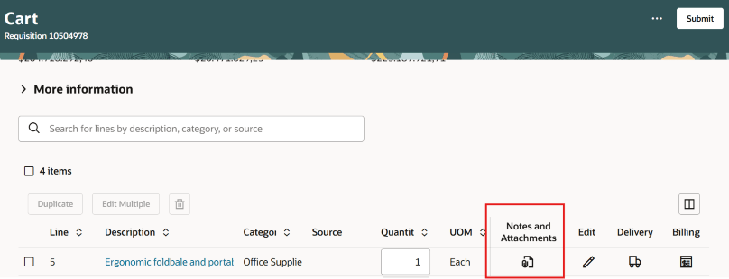 Notes and Attachments on Shopping Cart