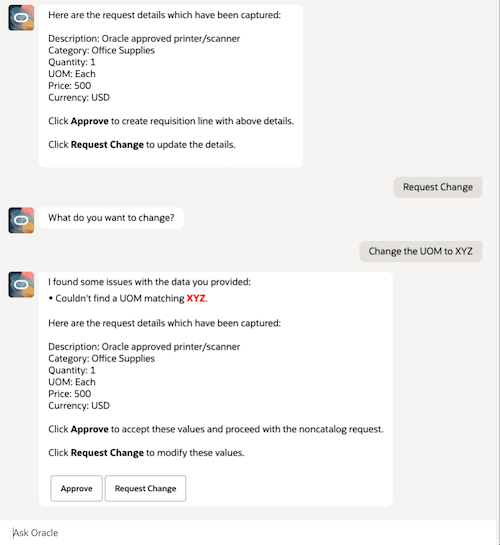 Agent's validation messages