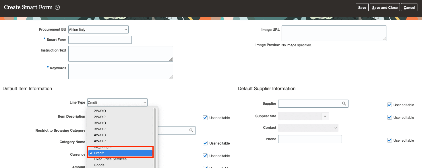 Create Smart Form Showing Credit Line