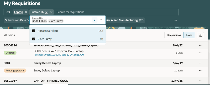 Search for Requisitions using Multiple Requesters