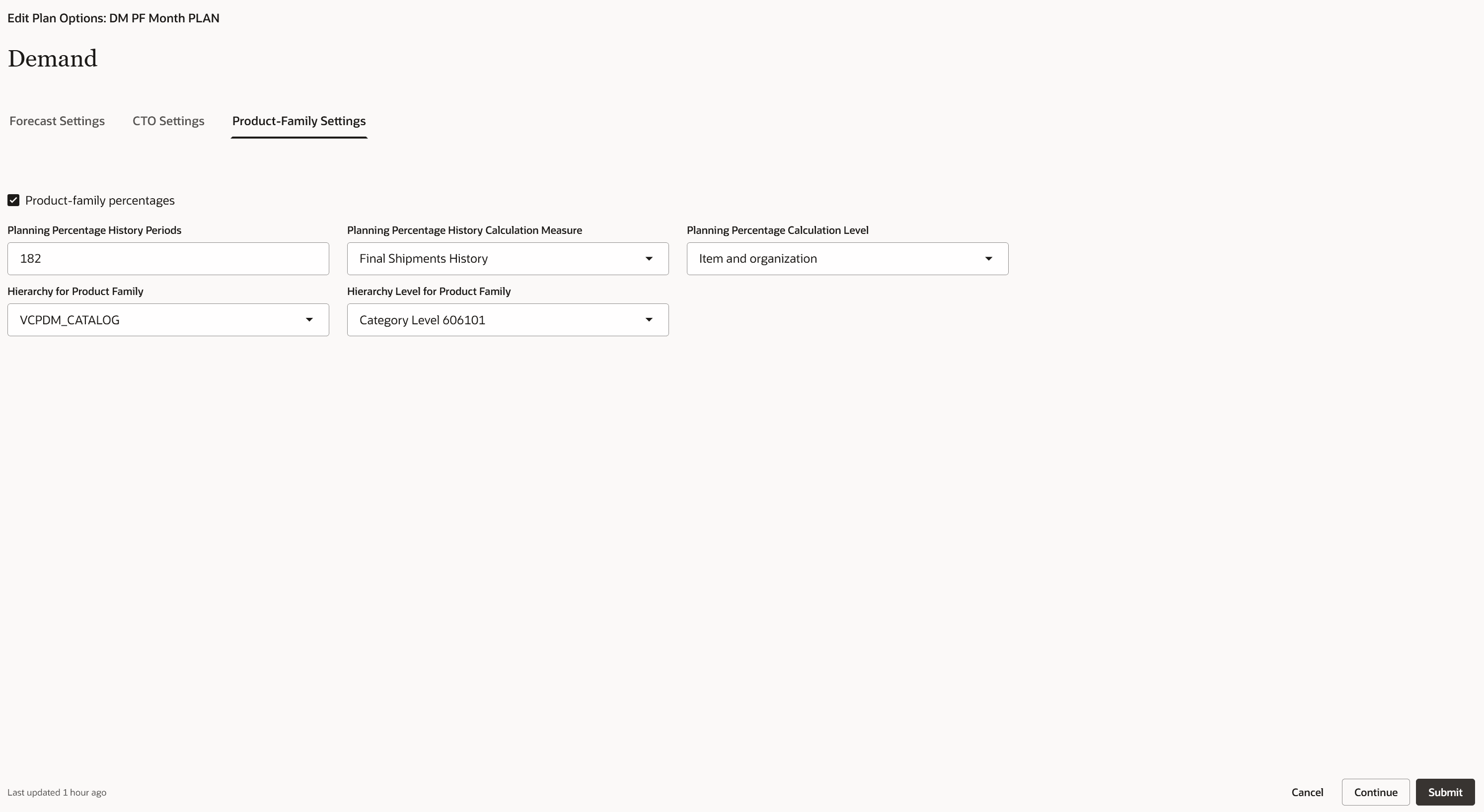 Product-Family Settings Tab