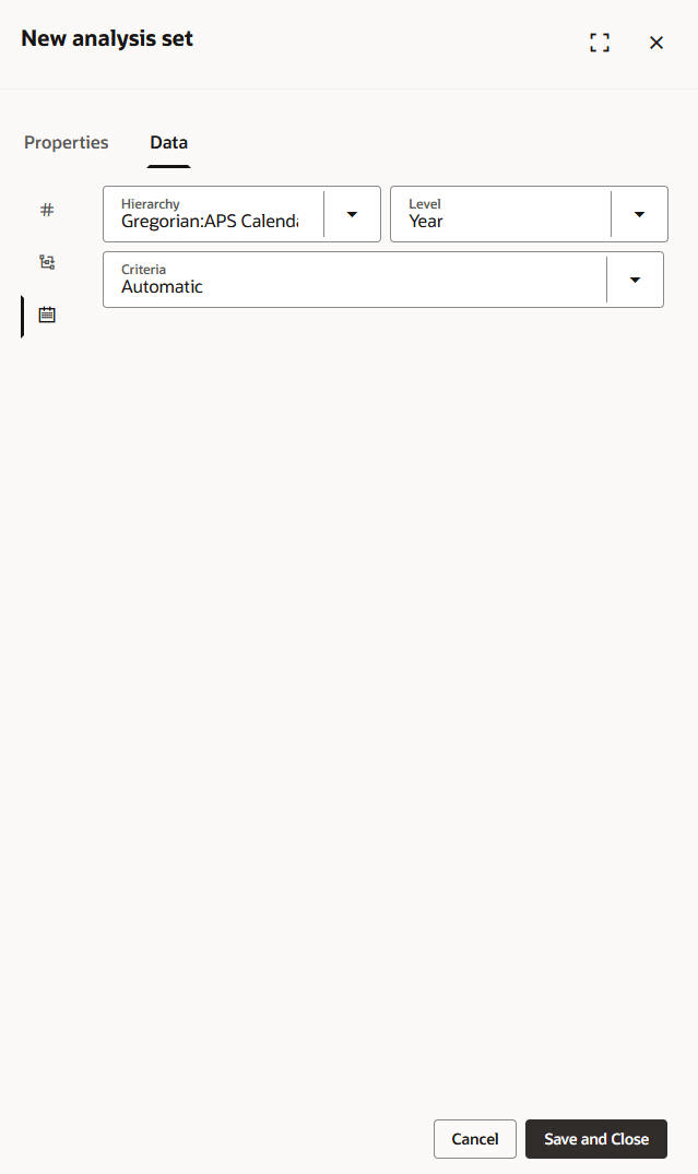 Time Members Subtab on Data Tab in New Analysis Set Drawer