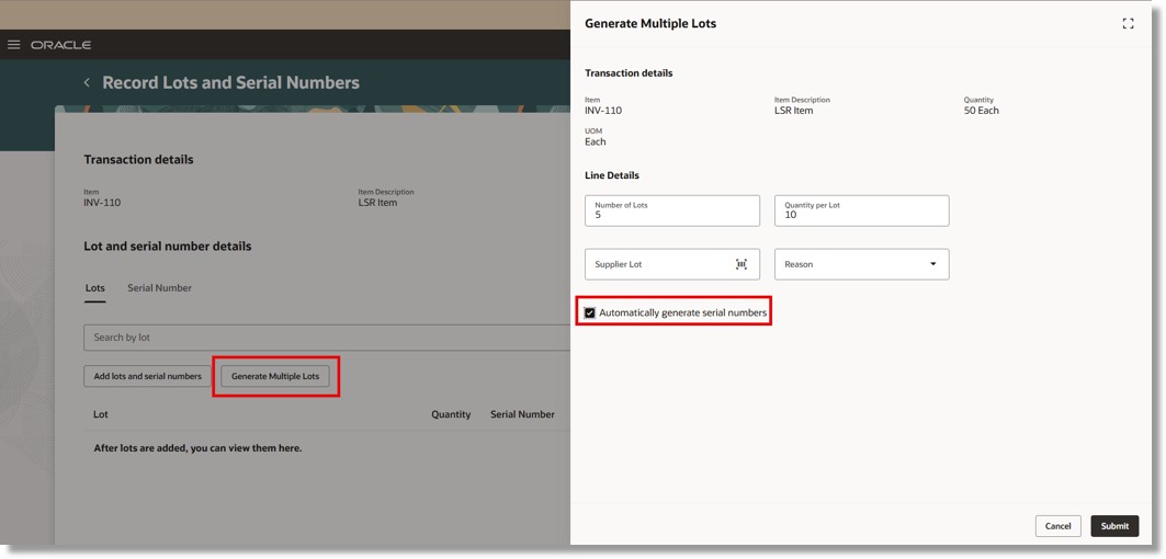 Generate Multiple Lots