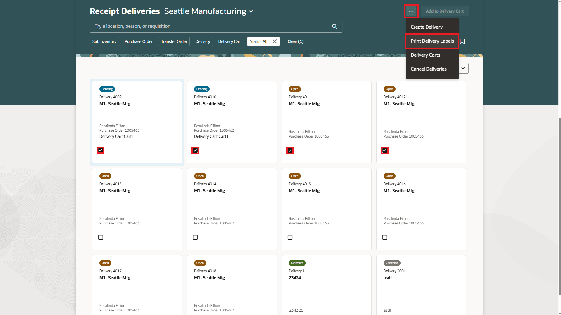 Delivery Workbench - Print Delivery Labels