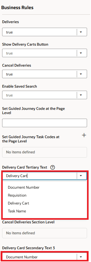 Page Properties - Customize card view for deliveries in Pending status