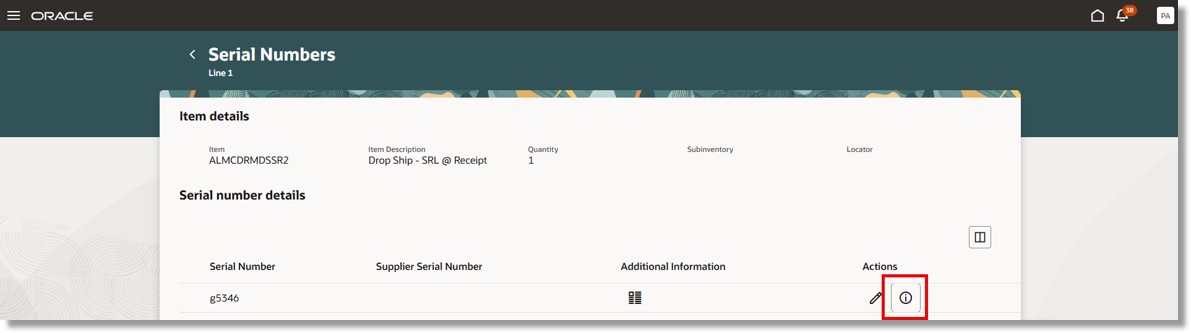 Serial number details -> View Serial Number History