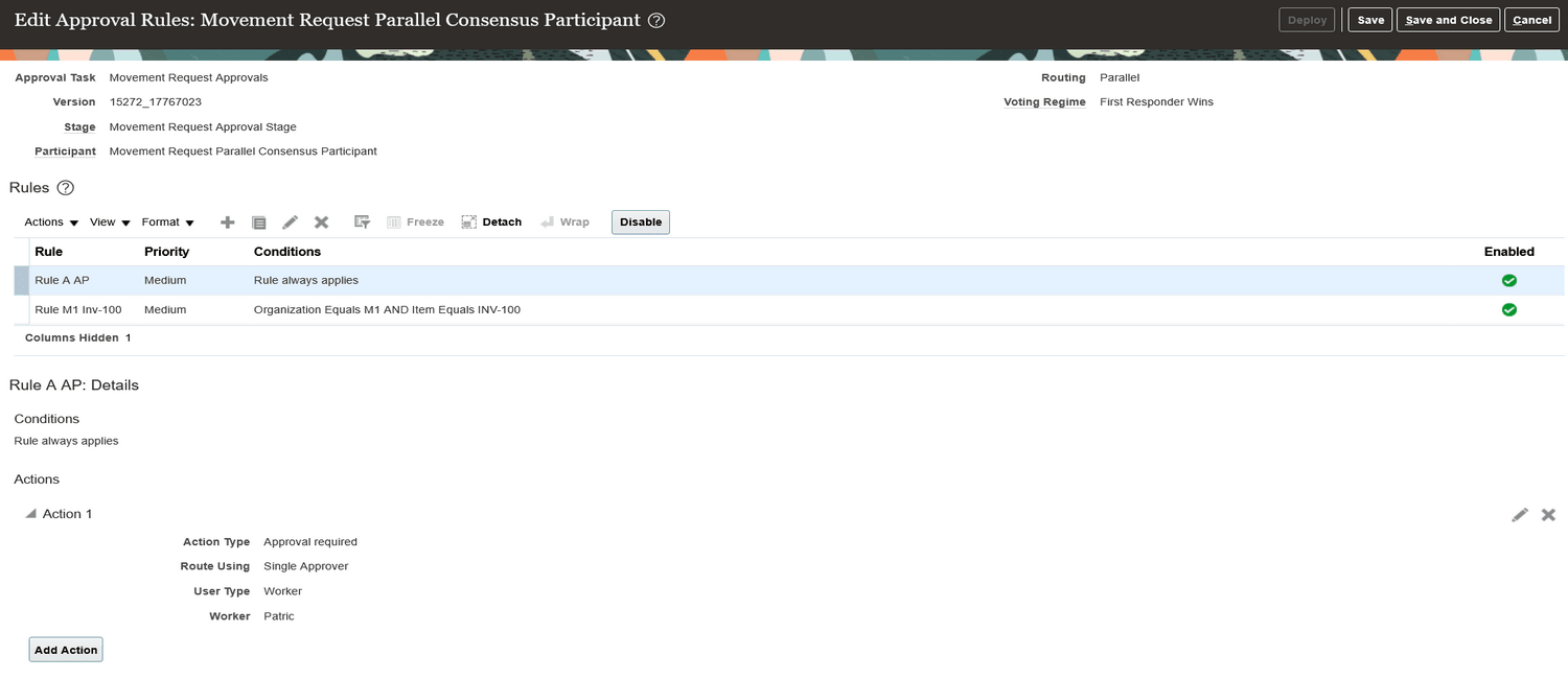 Rules from Manage Movement Request Rules ADF page