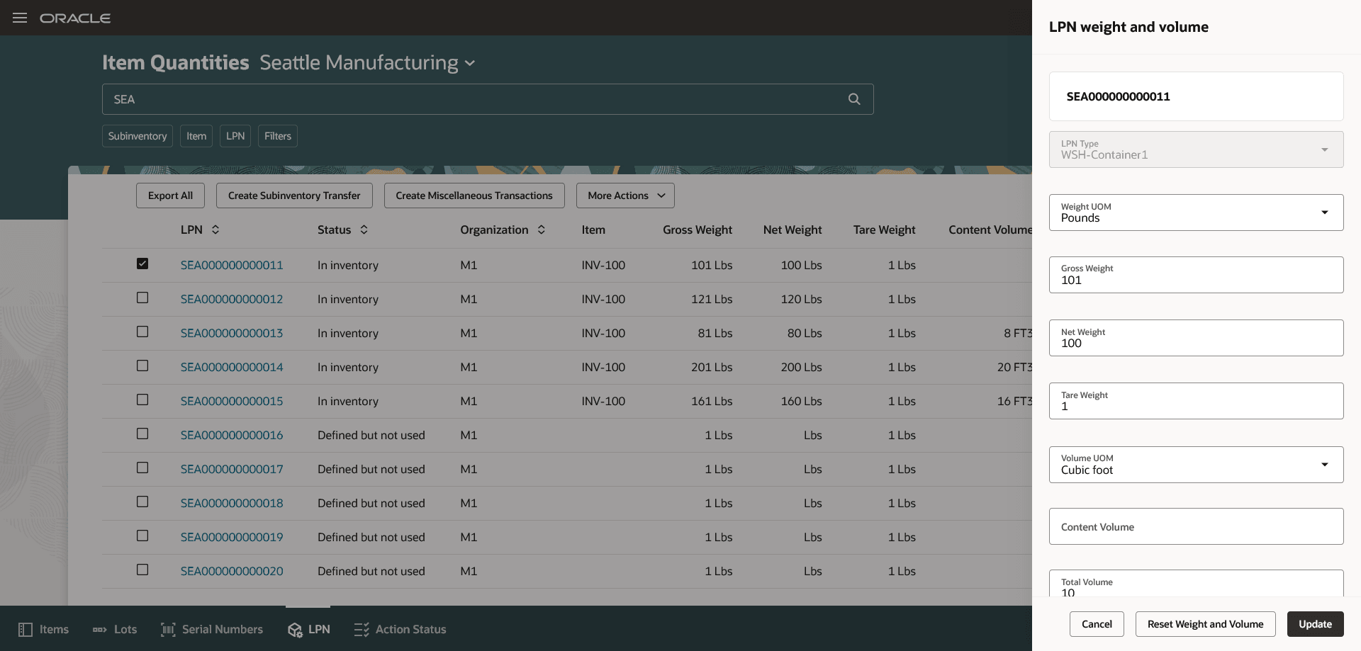 Item Quantities Redwood Page