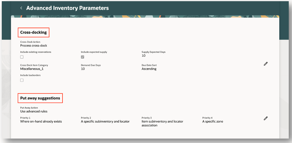 Advanced Inventory Parameters