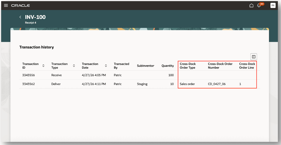 Receiving Transaction History