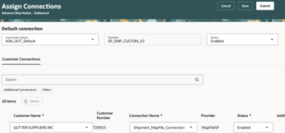 Assign Connections – Default and Customer Connections