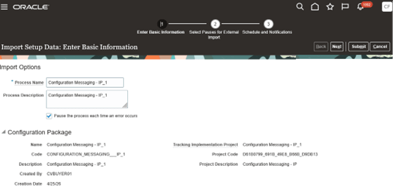 Import Setup Data – Submit