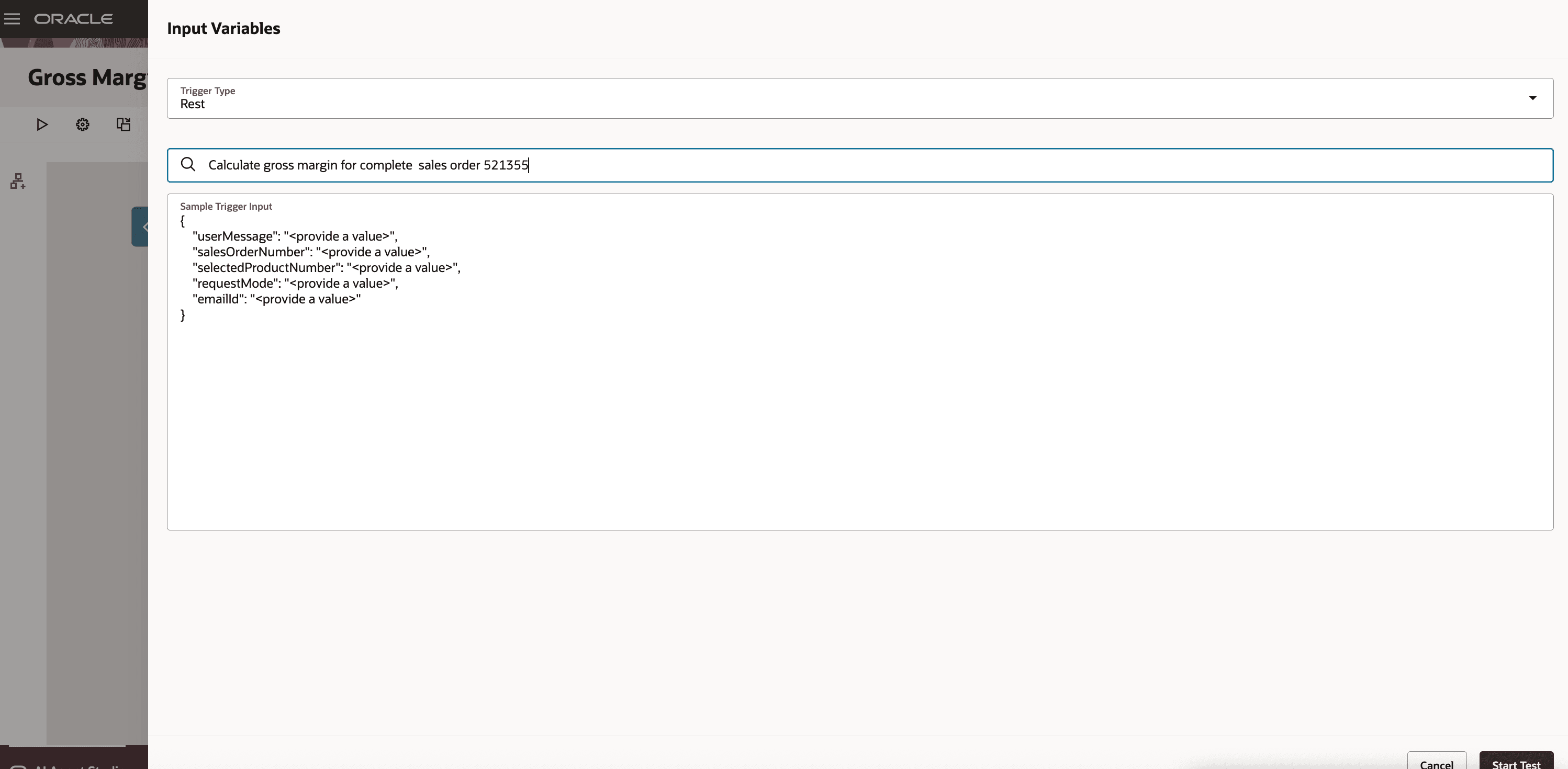 REST Test Input for a Gross Margin Request