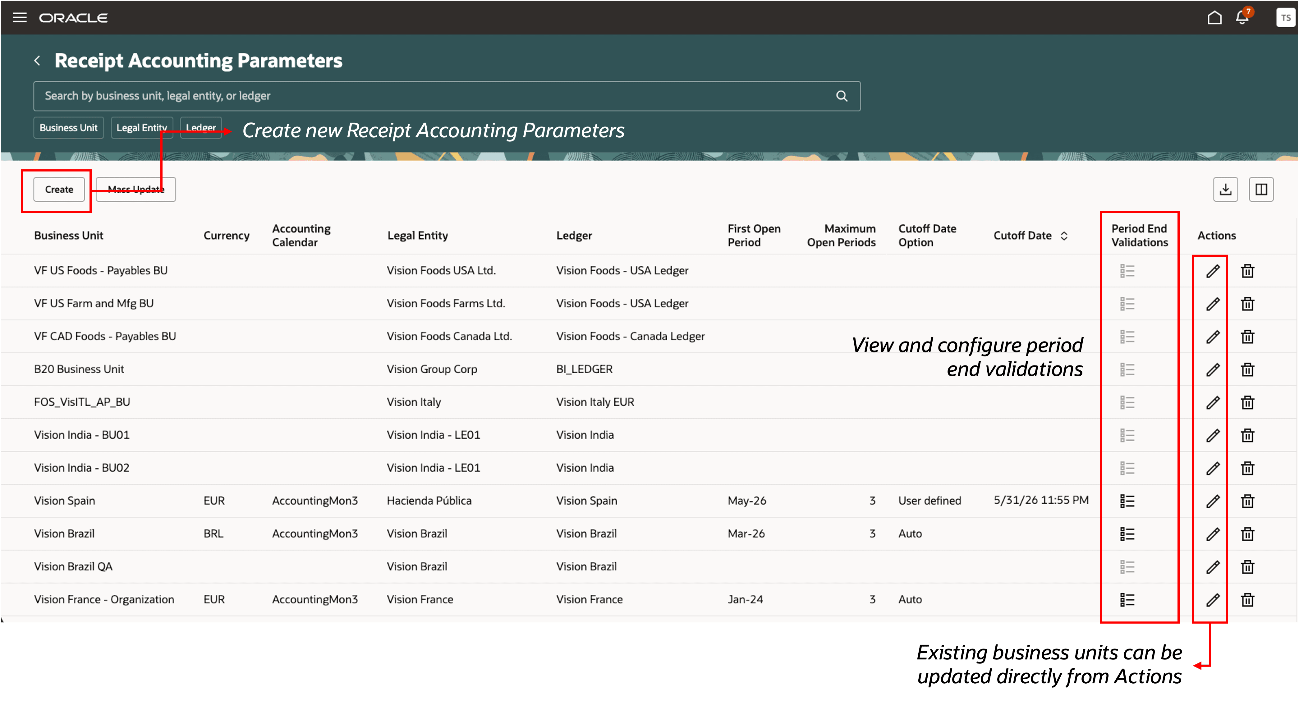 New Receipt Accounting Parameters Redwood Page