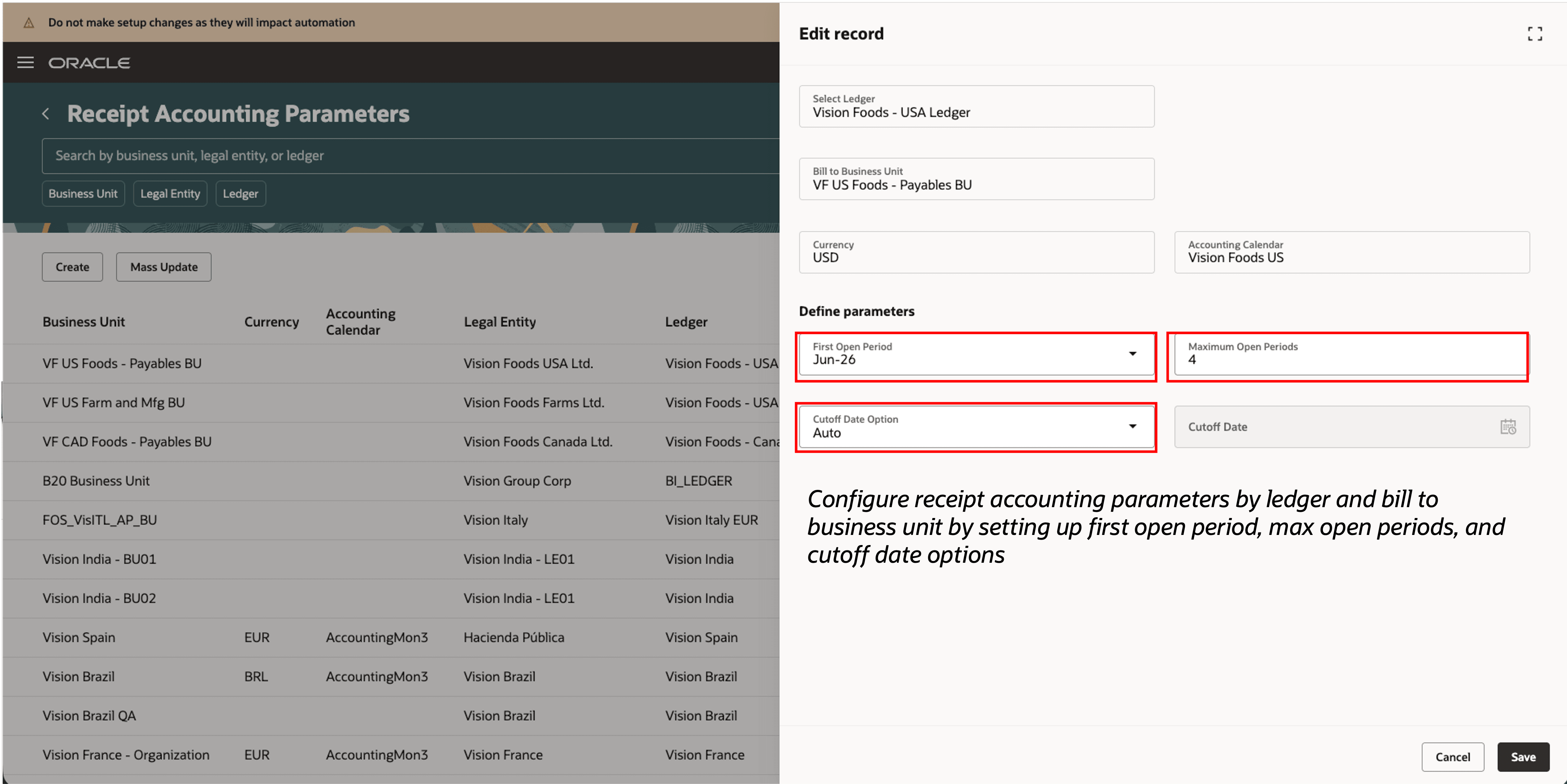 Create or Update a Receipt Accounting Parameter