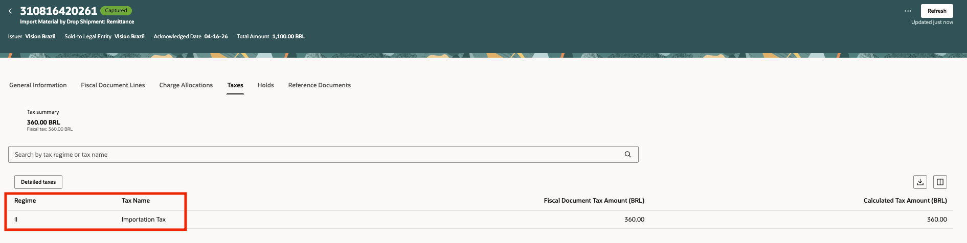 Import document taxes for IDS and CDS processing