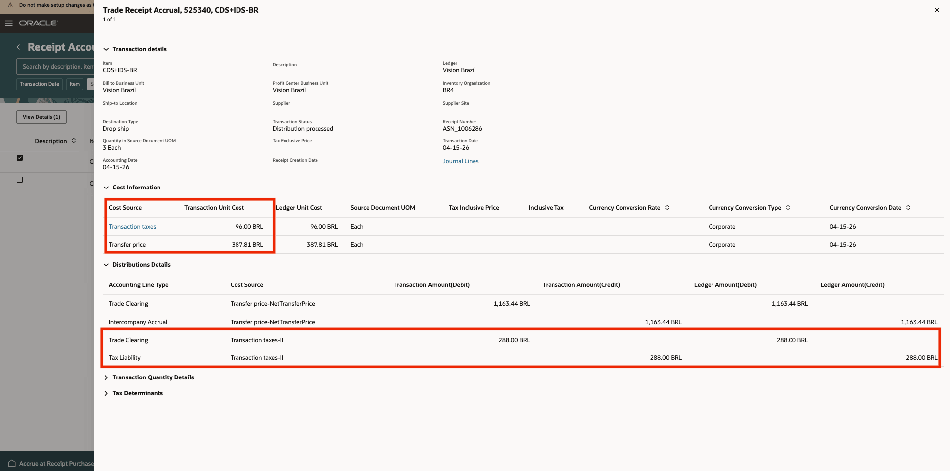Receipt accrual accounting with fiscal-document tax