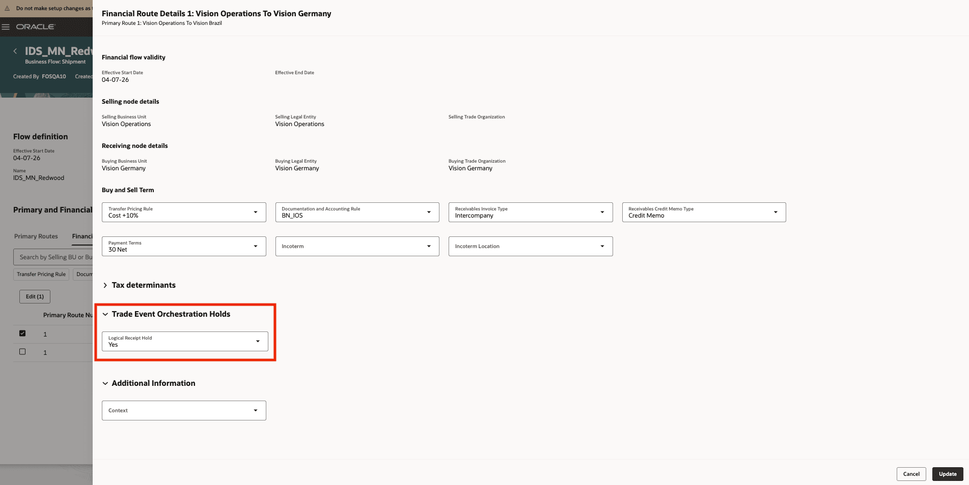 Configure hold for logical receipt