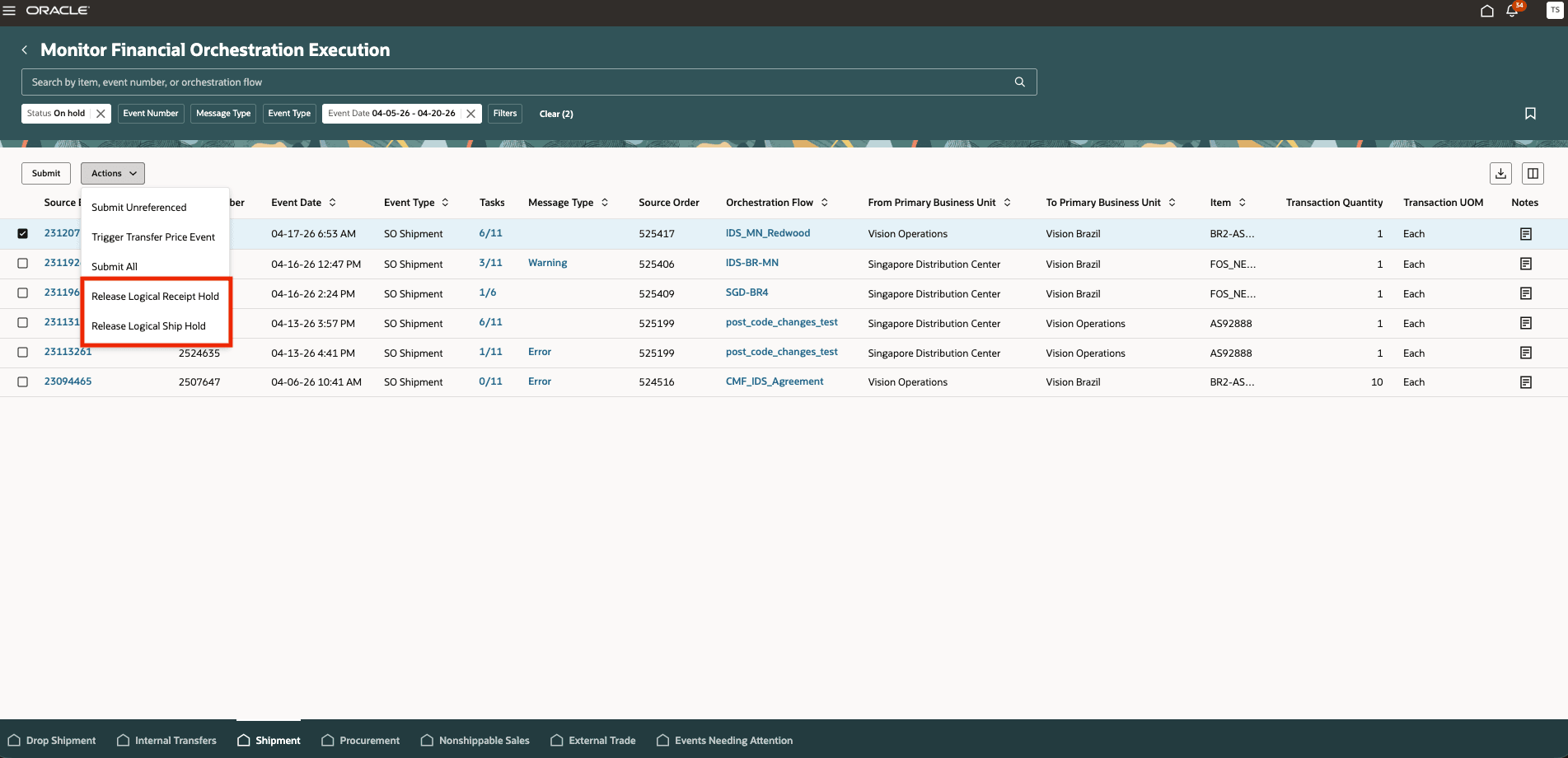 Release held events manually