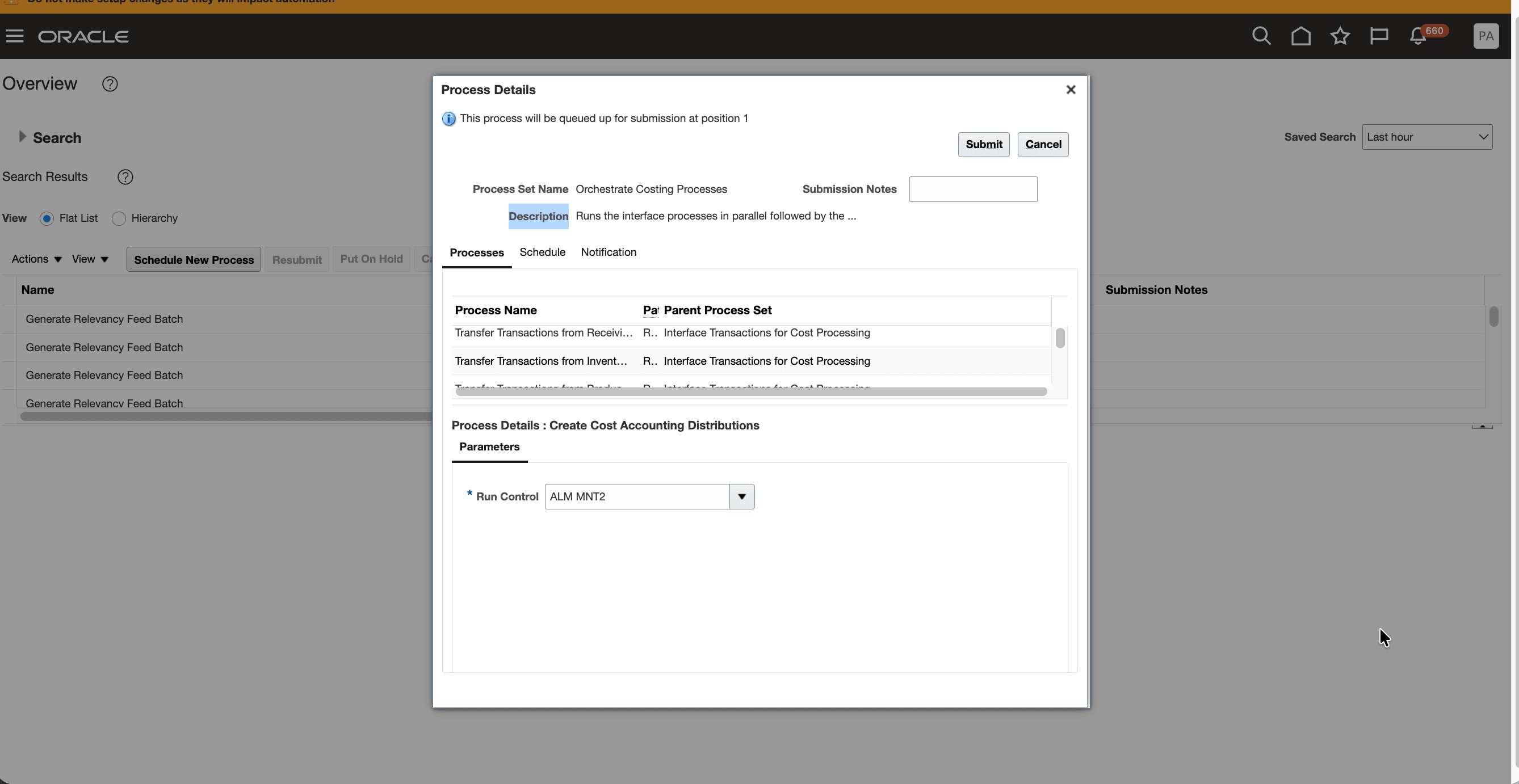 Configure parameters for the process set