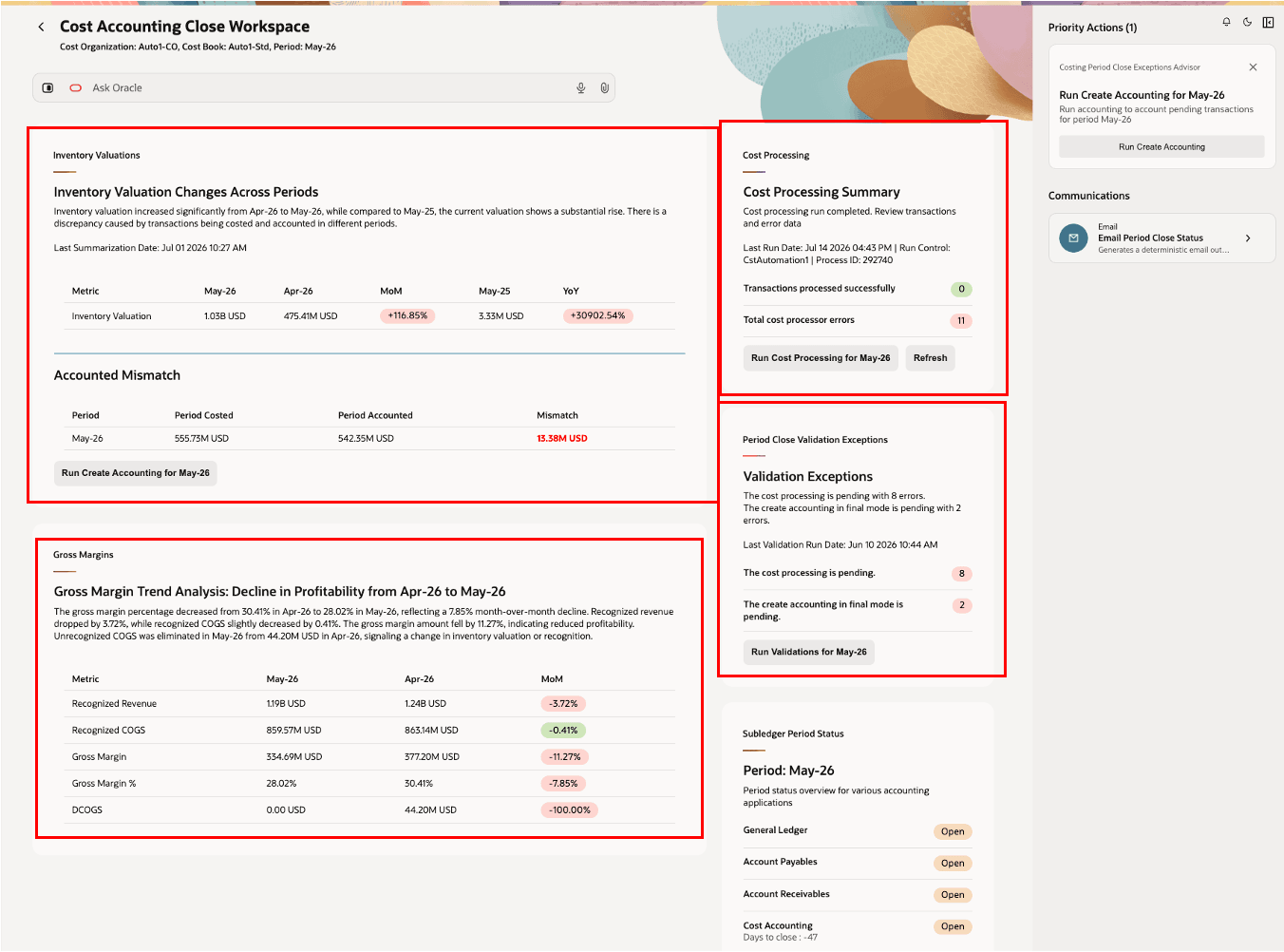 Cost Accounting Close Workspace
